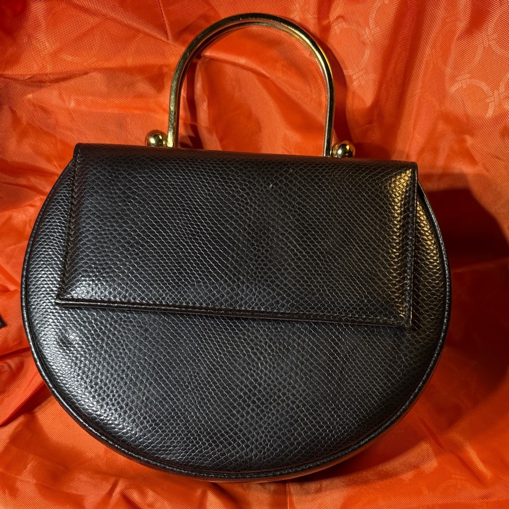 Ande vintage Textured Black Half-Moon Satchel with Gold Top Handle purse